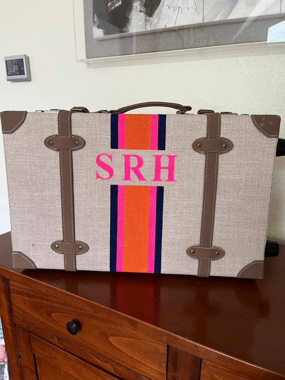 Lily and Bean Personalized Travel Trunk with Pink Initials and Striped Accent